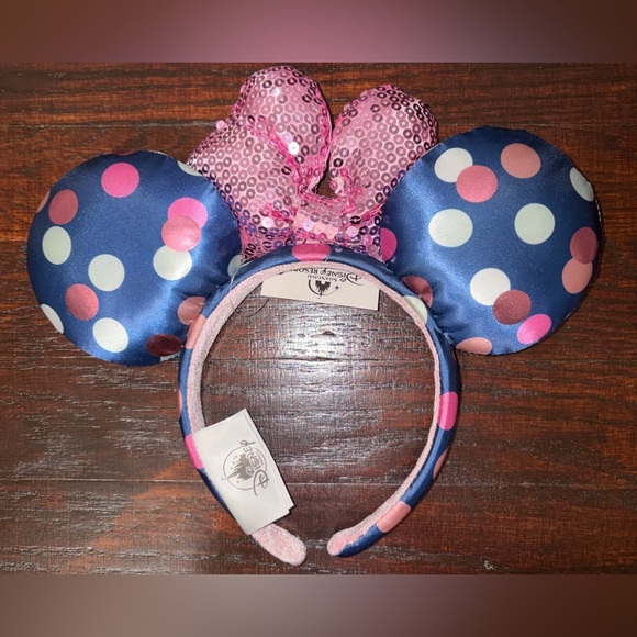 Disney Pink Sequin Bow Polka Dot Mouse Ear Headband - Picture 3 of 4